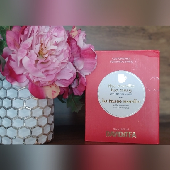 DAVIDs TEA Berry Red Customizable 16oz Nordic Mug Kit Lid Infuser & Pen - Picture 7 of 8